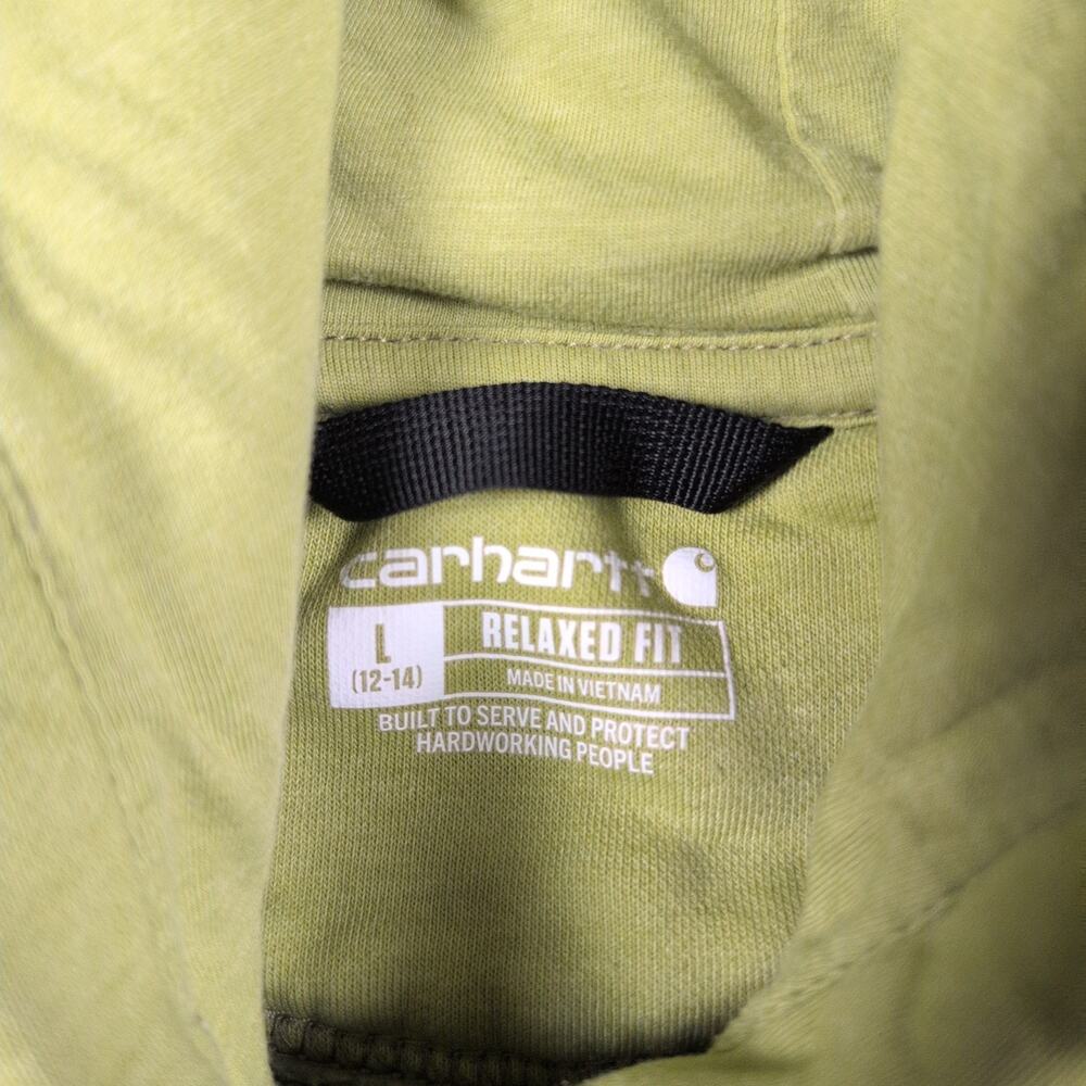 Women's Large (12-14) Carhartt Relaxed Fit Midweight Sleeve Logo Hoodie Green - Picture 5 of 5